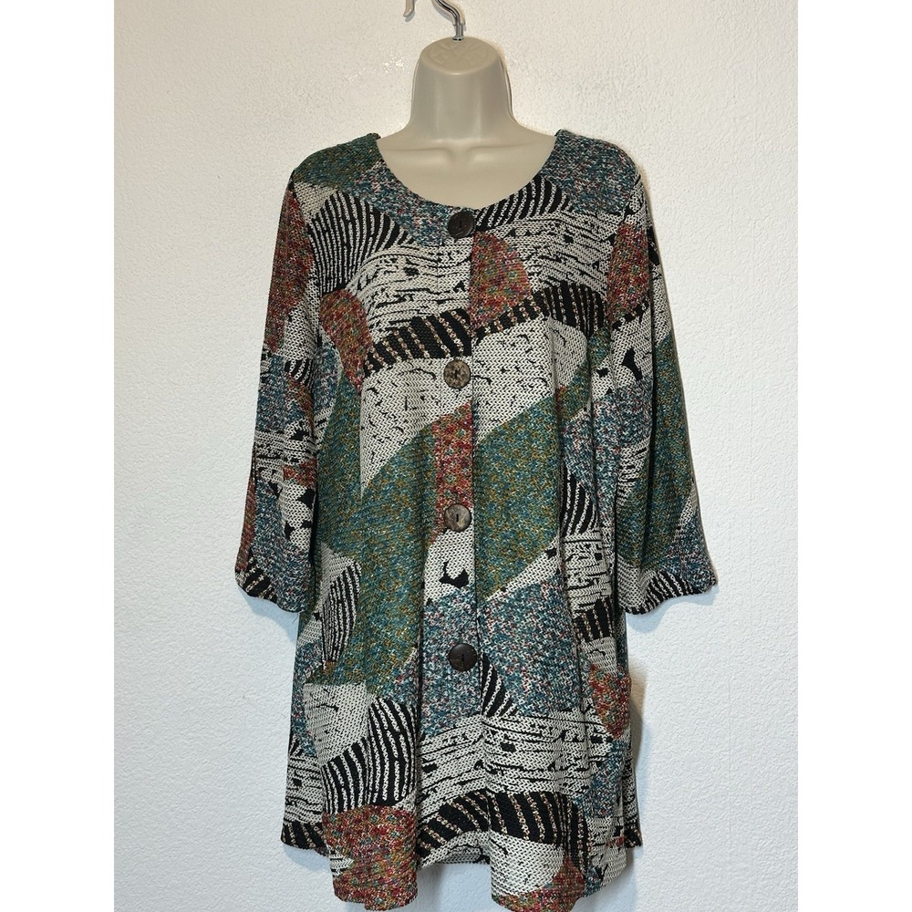Joseph Ribkoff Tunic Top Size 14 Button Blouse Lagenlook Pockets Abstract